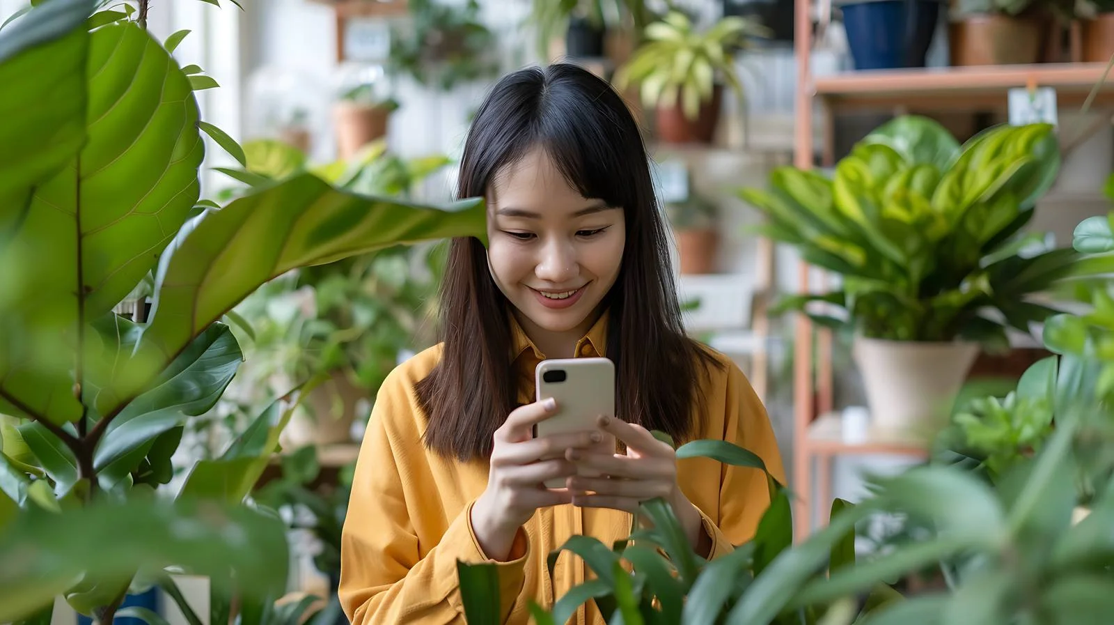 Joyful young lady chatting in quaint store — free download from Dotvec