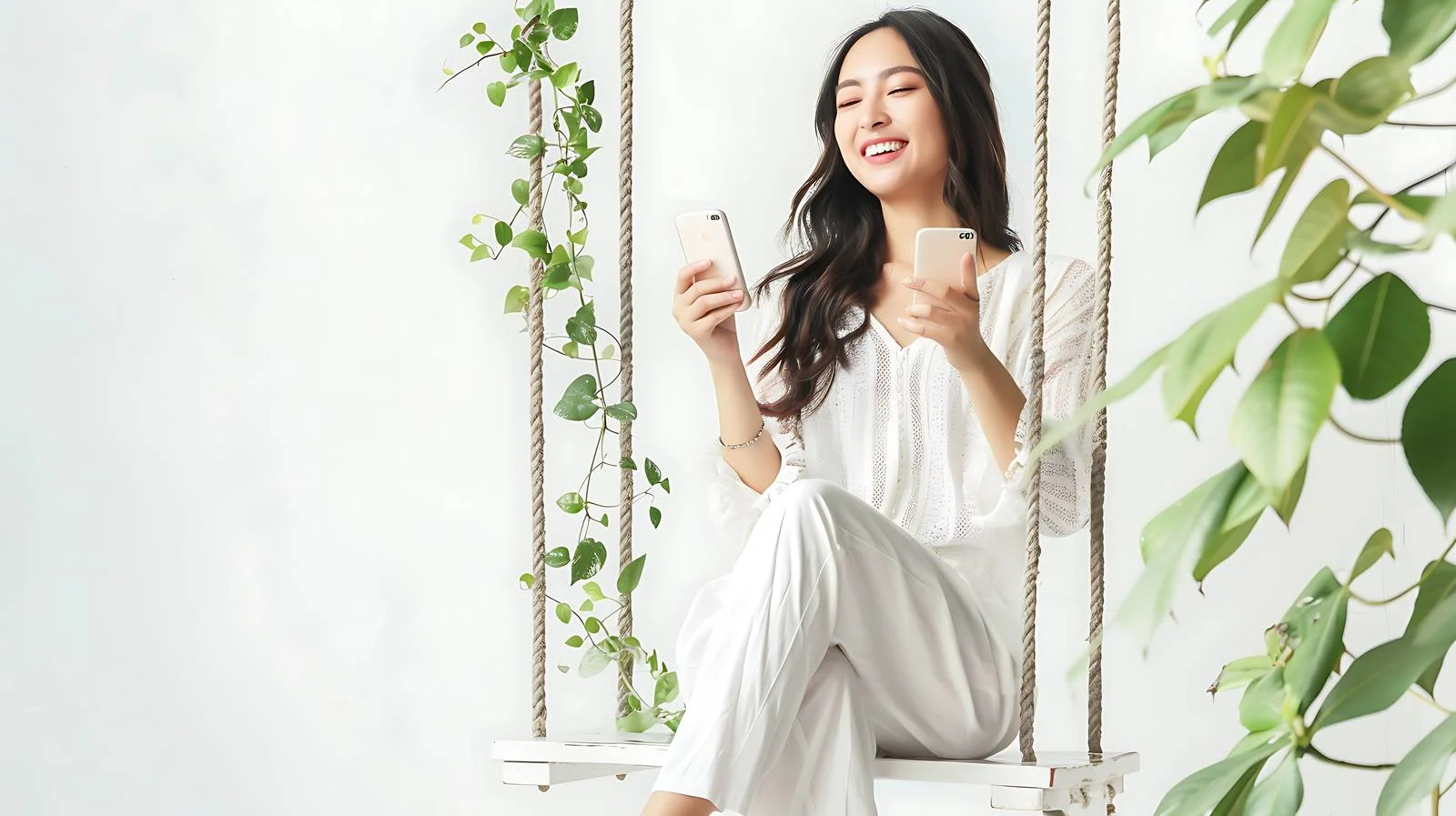 Young Woman Using Smartphone Sitting — free download from Dotvec