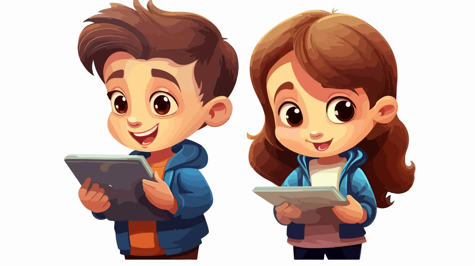 Joyful Kids Using Tablet Cartoon — free download from Dotvec
