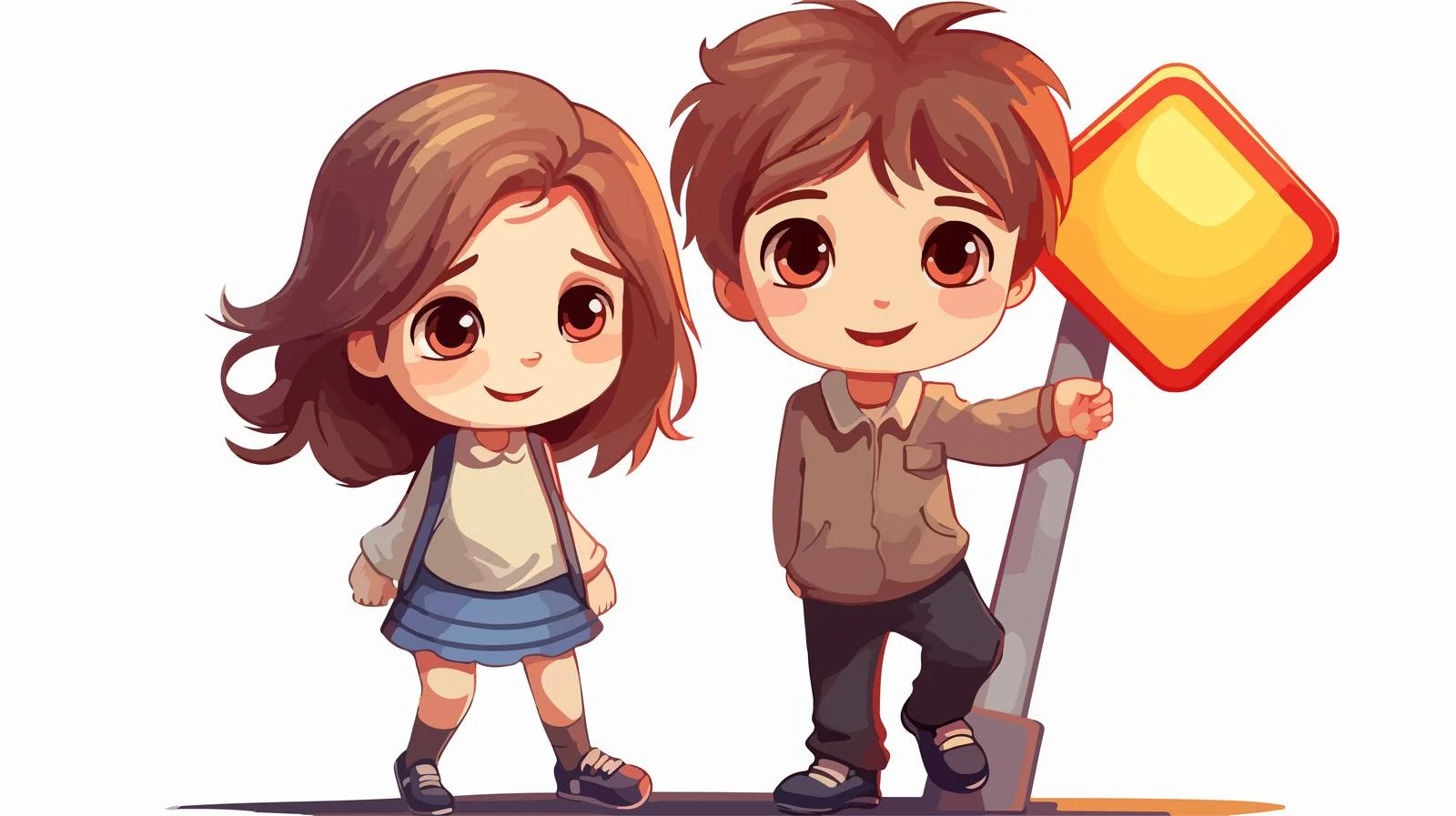 Adorable Children with Traffic Sign Cartoon — free download from Dotvec
