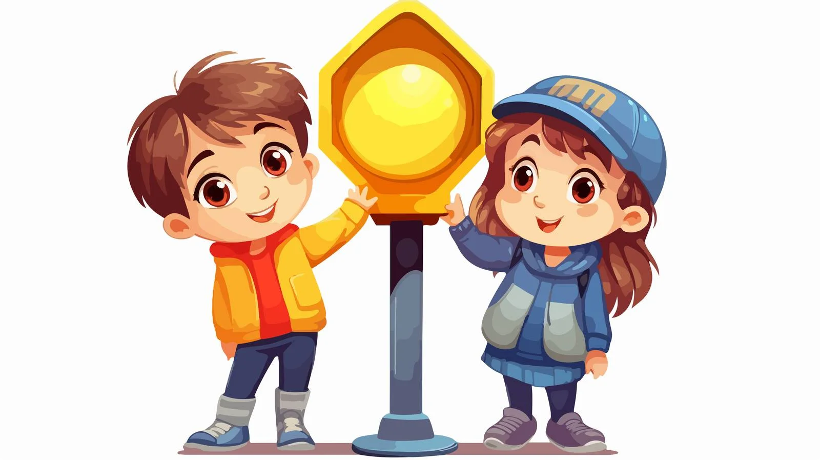 Joyful Kids with Traffic Sign Cartoon — free download from Dotvec