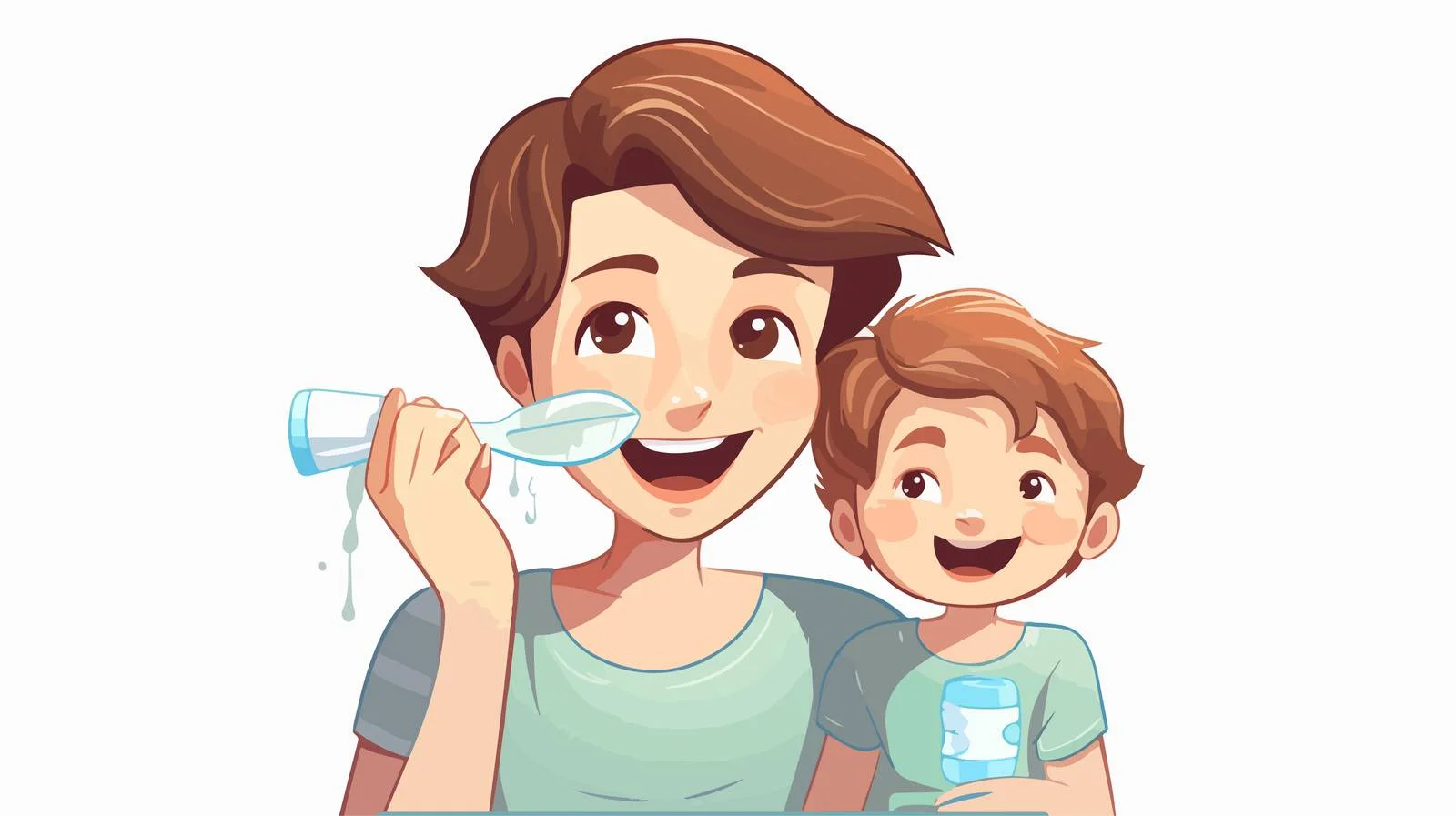 Kid Brushing Teeth with Mom Cartoon — free download from Dotvec