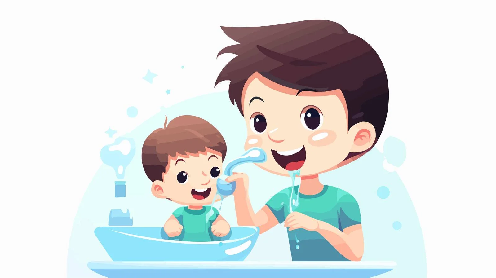 Cute Kid Brushing Teeth with Mom — free download from Dotvec