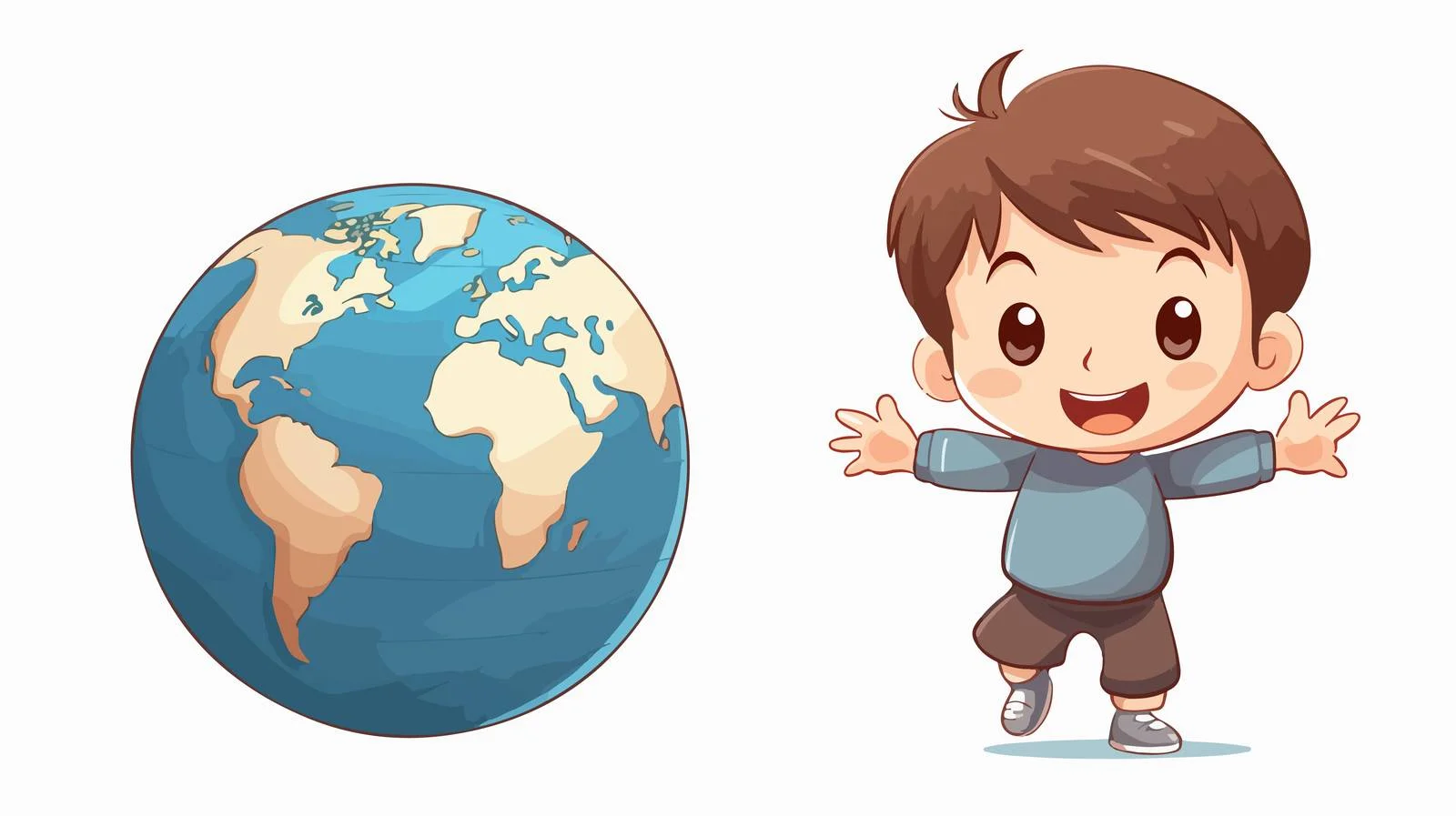 Young Boy Holding Cartoon Globe Illustration — free download from Dotvec