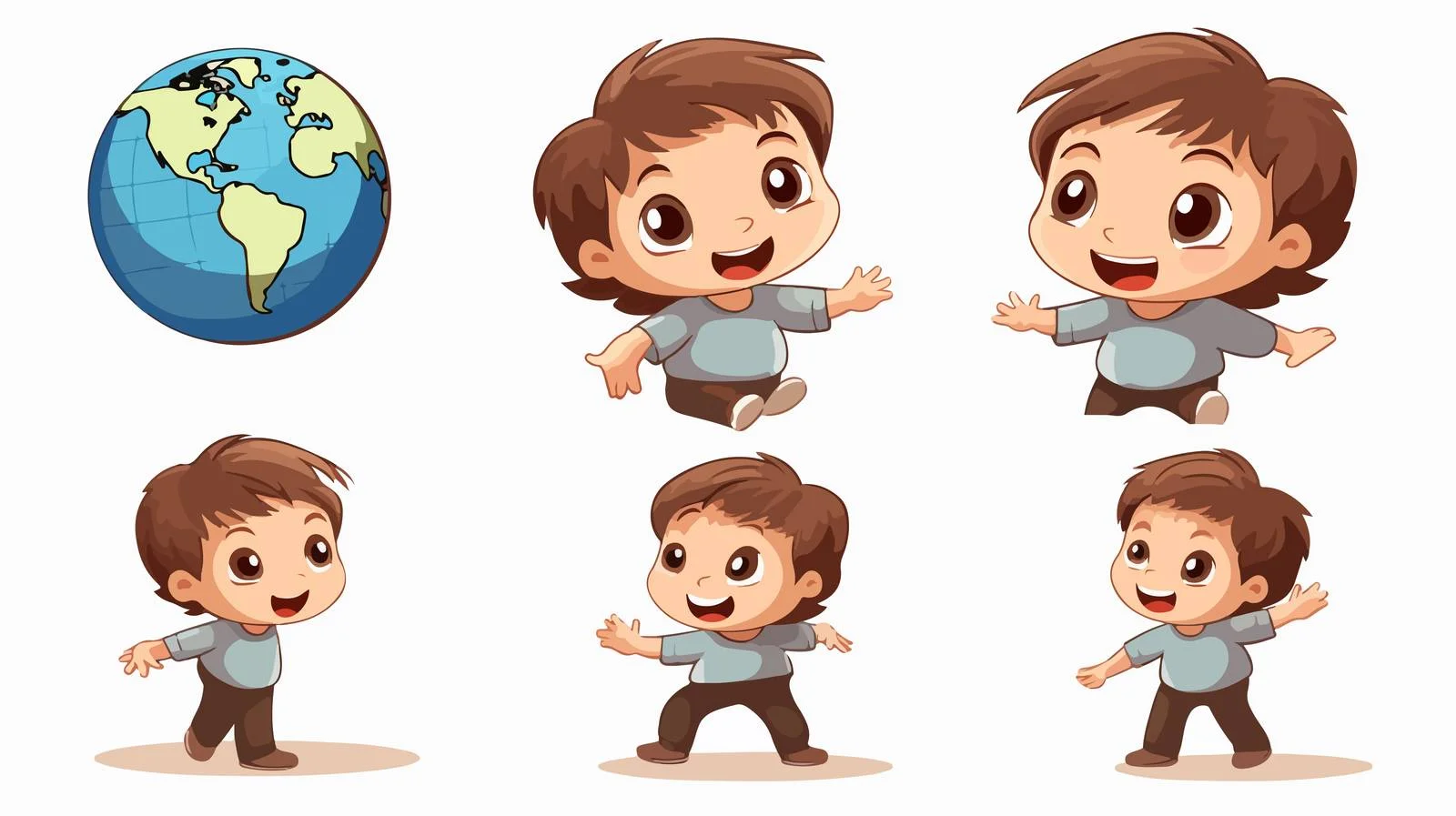 Joyful Kid Holds Cartoon Earth Globe — free download from Dotvec