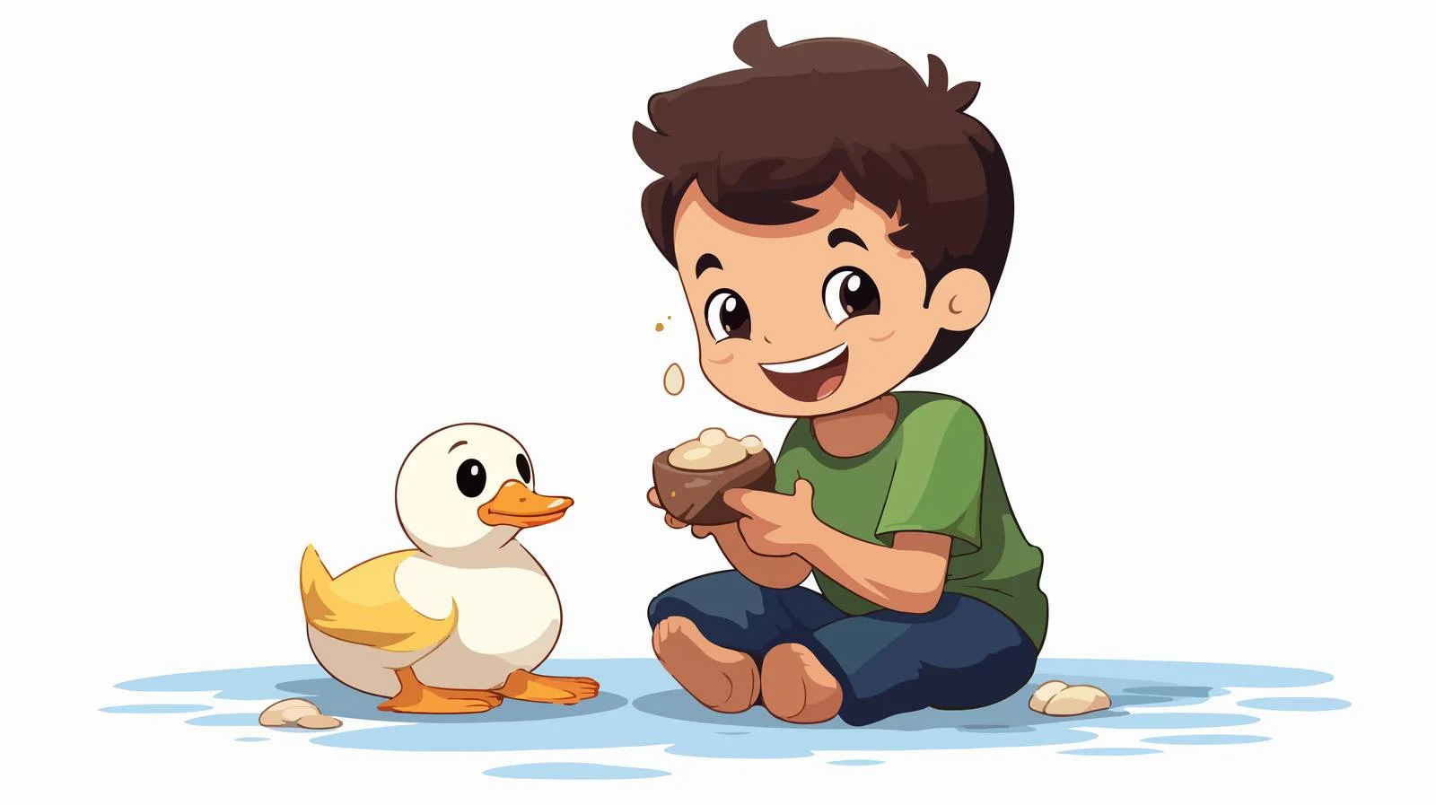 Happy Kid Feeding Duck Cartoon Vector — free download from Dotvec