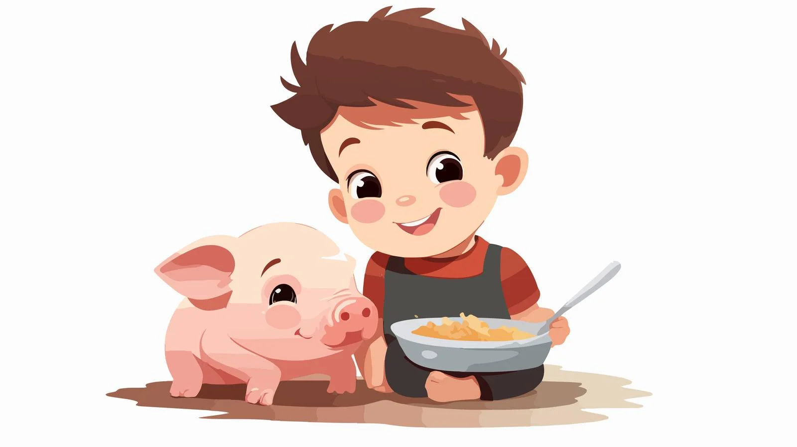 Joyful Child Feeding Adorable Cartoon Pig — free download from Dotvec