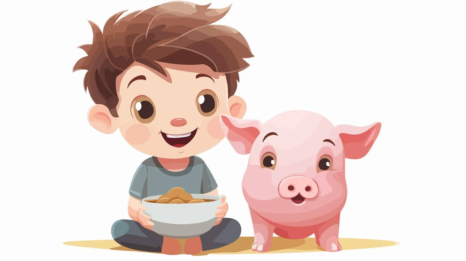Child feeding pig cartoon vector illustration — free download from Dotvec