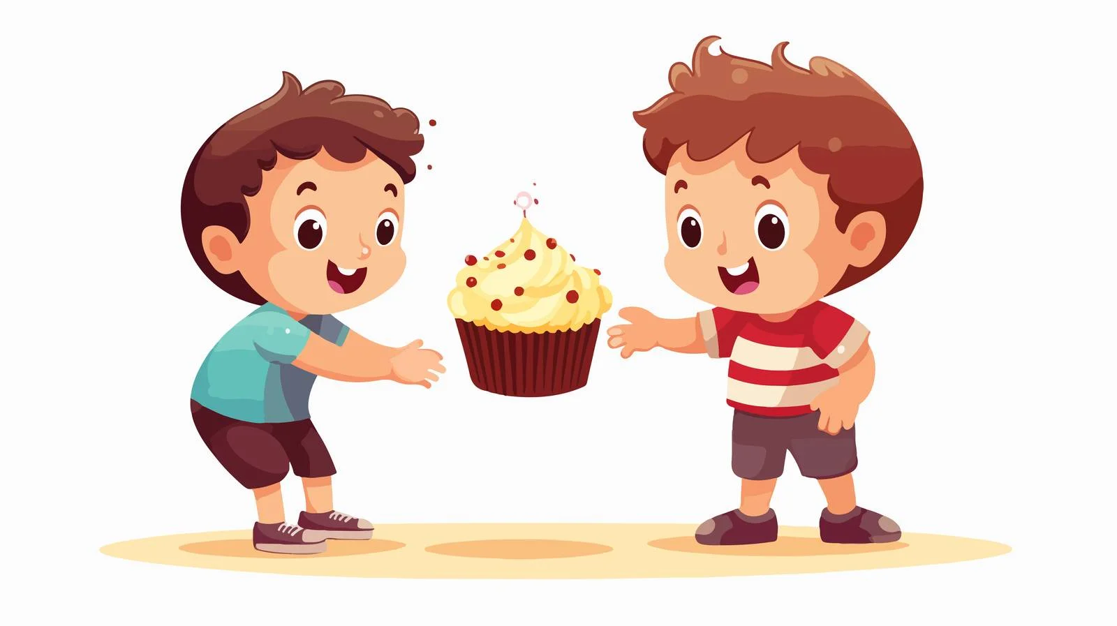 Joyful Kid Shares Cupcake Cartoon Vector — free download from Dotvec