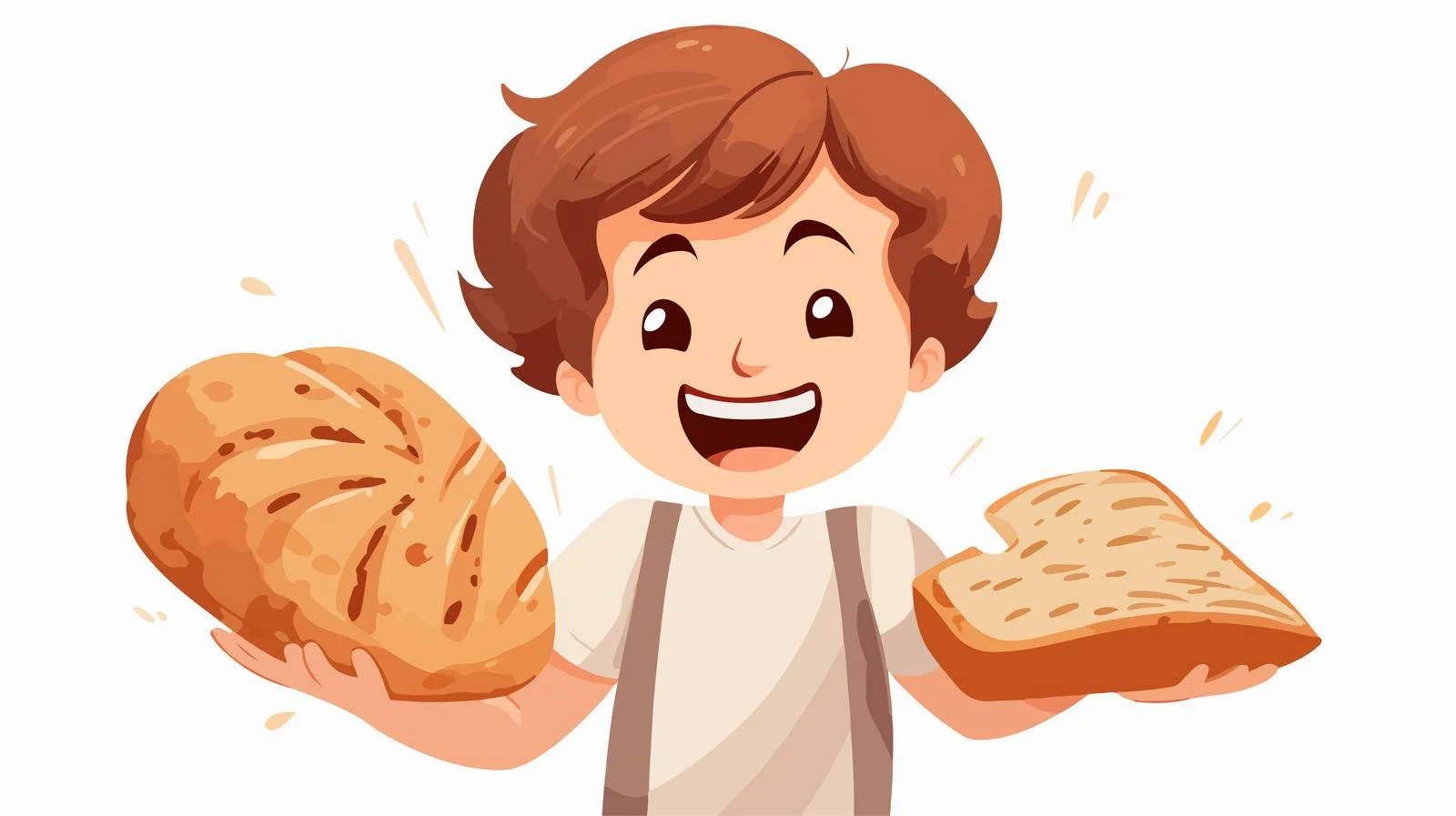 Cheerful Child with Fresh Bread Cartoon — free download from Dotvec