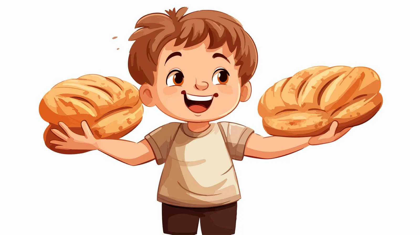Cheerful Child with Bread Cartoon Vector — free download from Dotvec