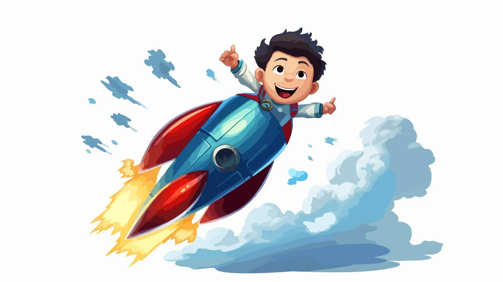 Boy Achieving Success Riding Rocket Cartoon — free download from Dotvec