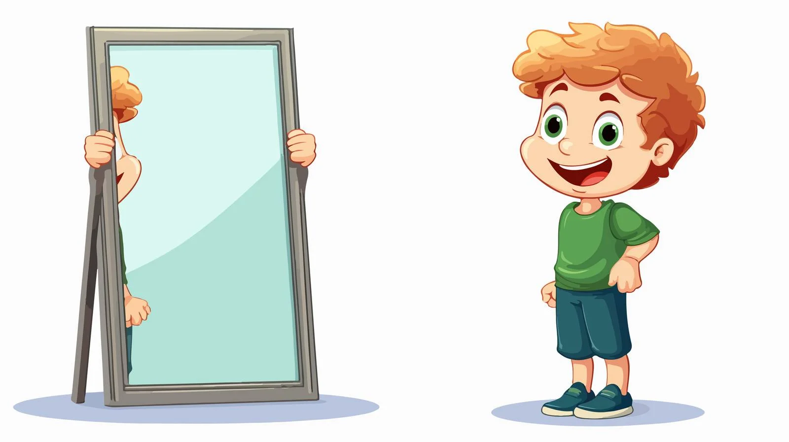 Cheerful Boy Cartoon Mirror Reflection Illustration — free download from Dotvec