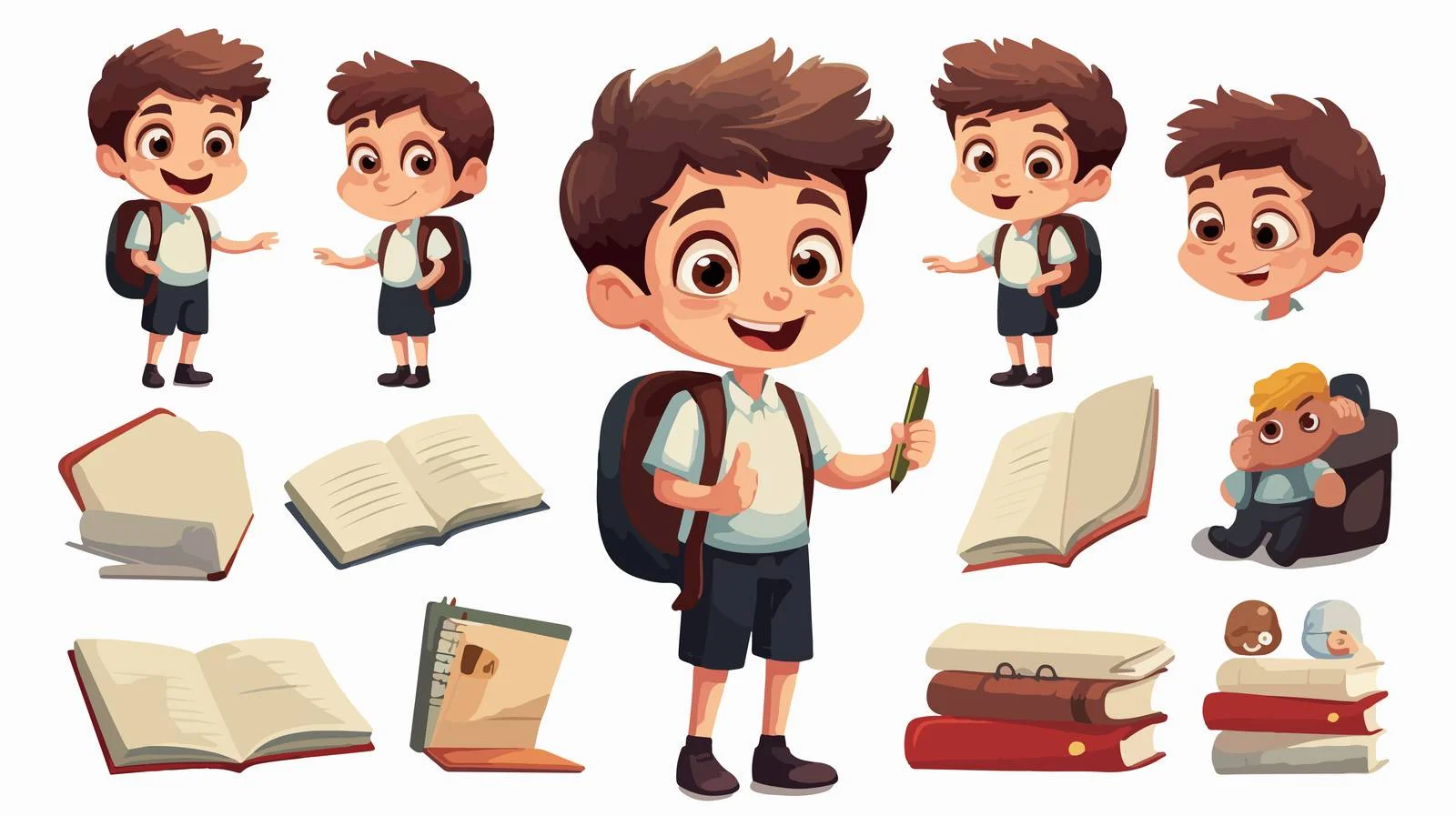 Cheerful Schoolboy Vector Set — free download from Dotvec