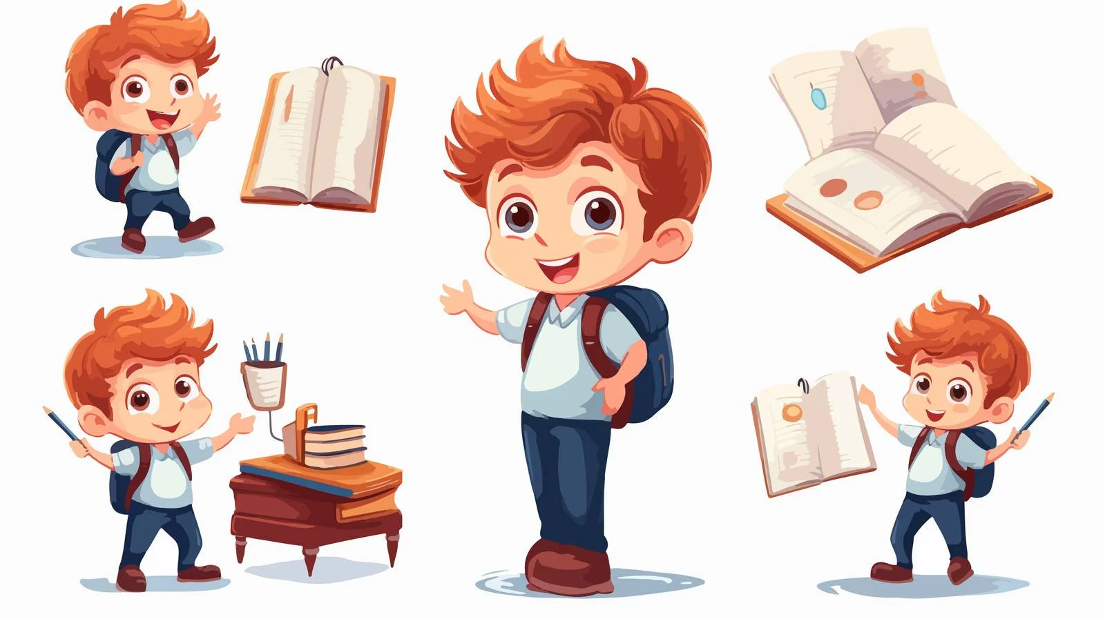 Cheerful Schoolboy Learning Vector Illustration — free download from Dotvec
