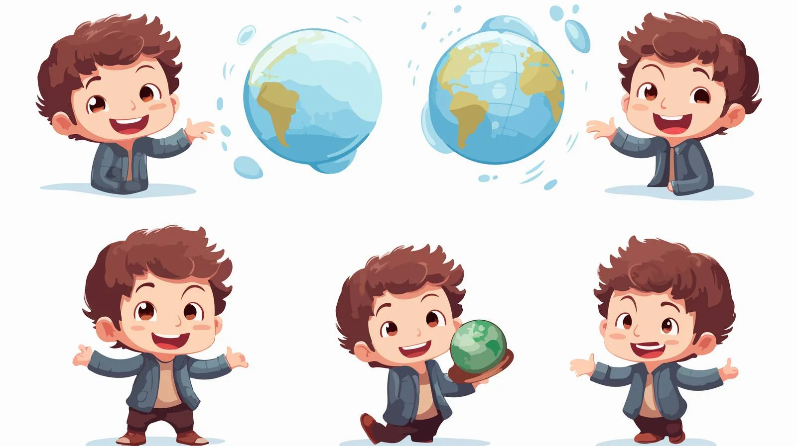 Joyful Kid Studies Planets in Cartoon — free download from Dotvec