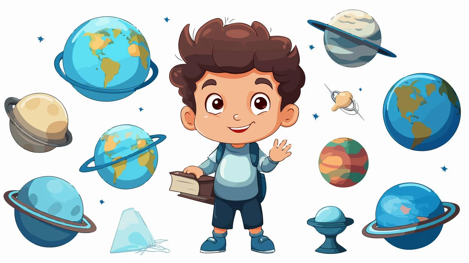 Cheerful Child Explores Space in Cartoon — free download from Dotvec