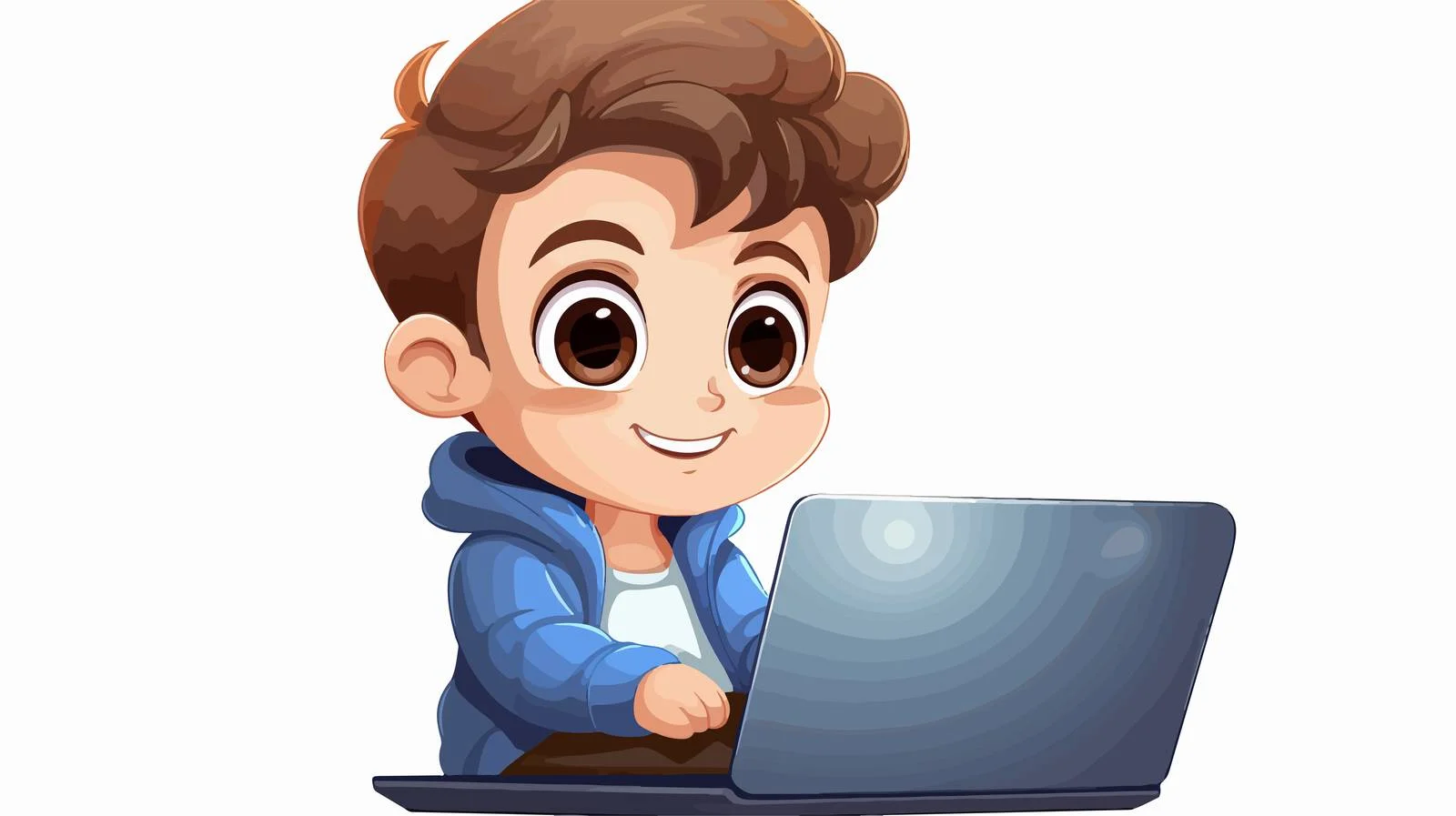 Young Child Studying on Laptop Cartoon — free download from Dotvec