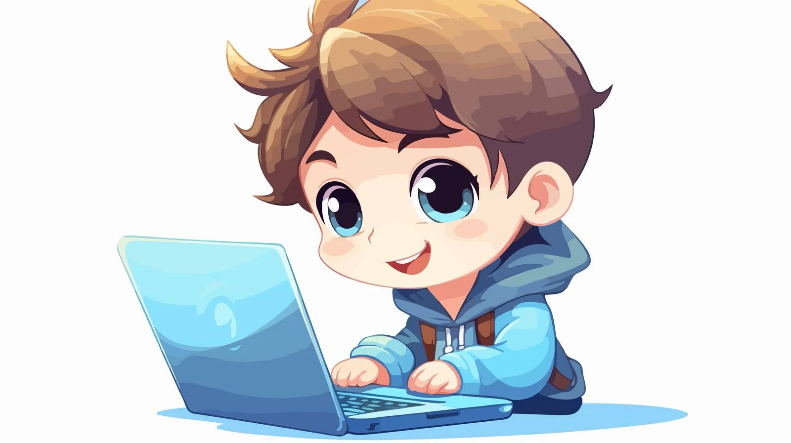 Cheerful Kid Using Laptop Cartoon Illustration — free download from Dotvec