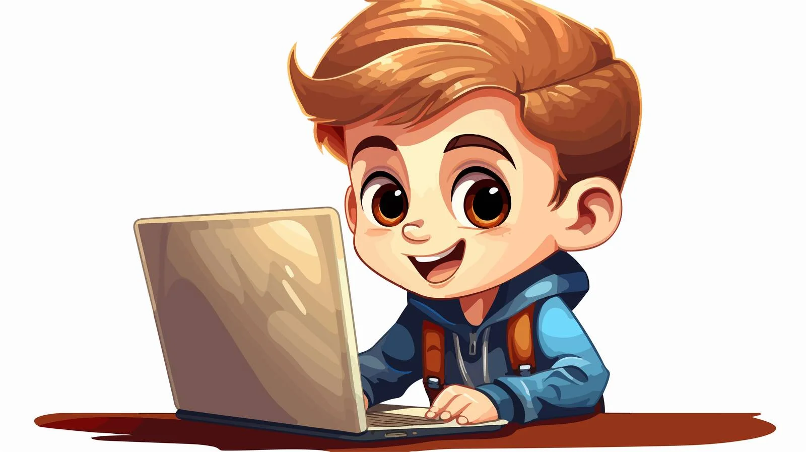 Young Boy Learning with Laptop Cartoon — free download from Dotvec