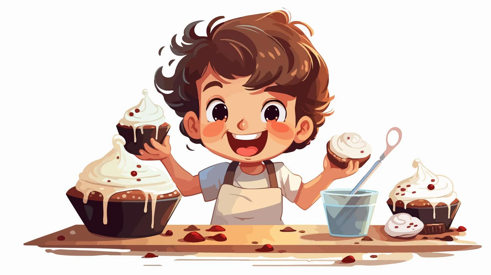 Happy Kid Cooking Cupcake Cartoon Vector — free download from Dotvec