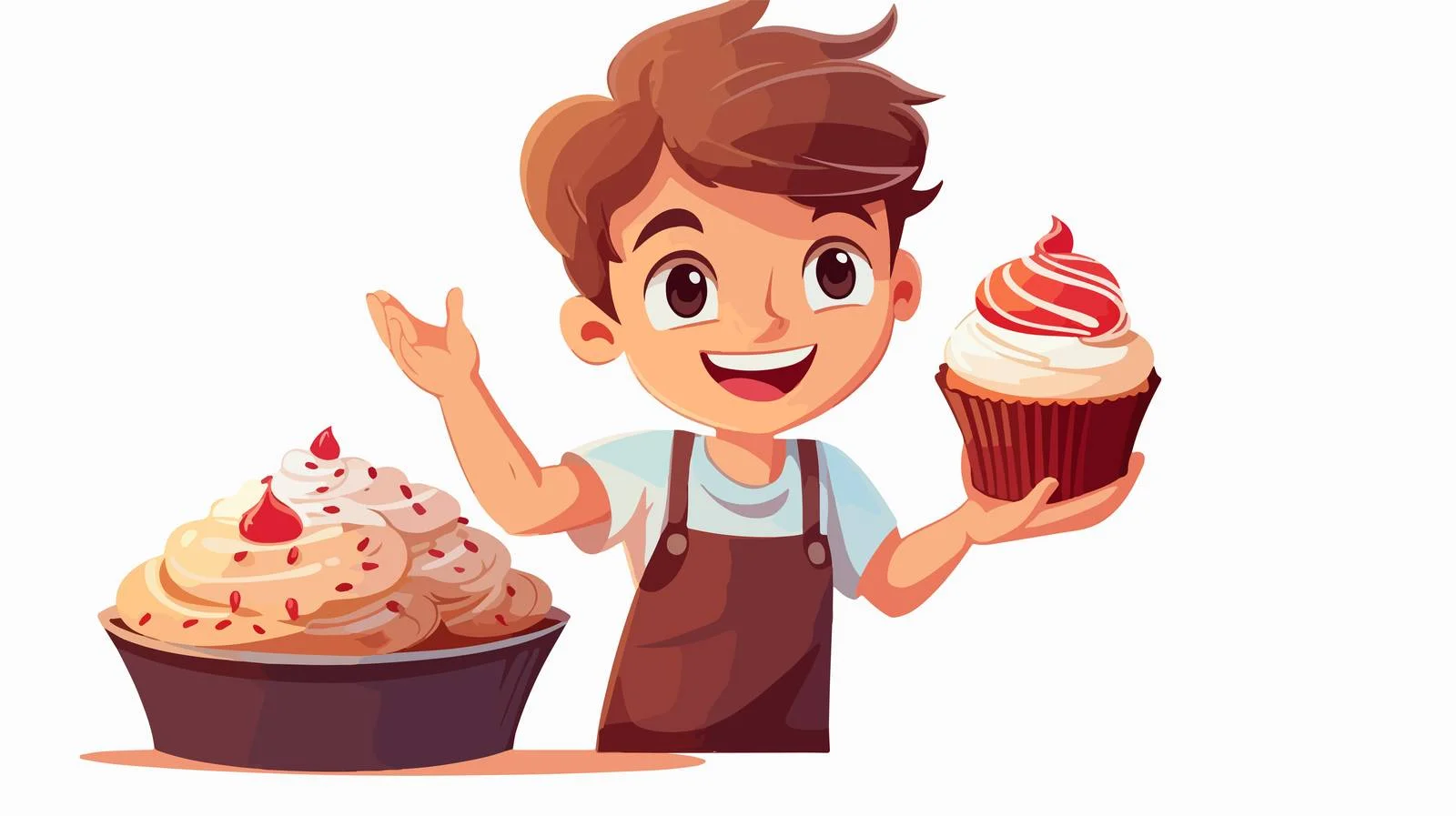 Cute Kid Cooking Cupcake Cartoon Vector — free download from Dotvec