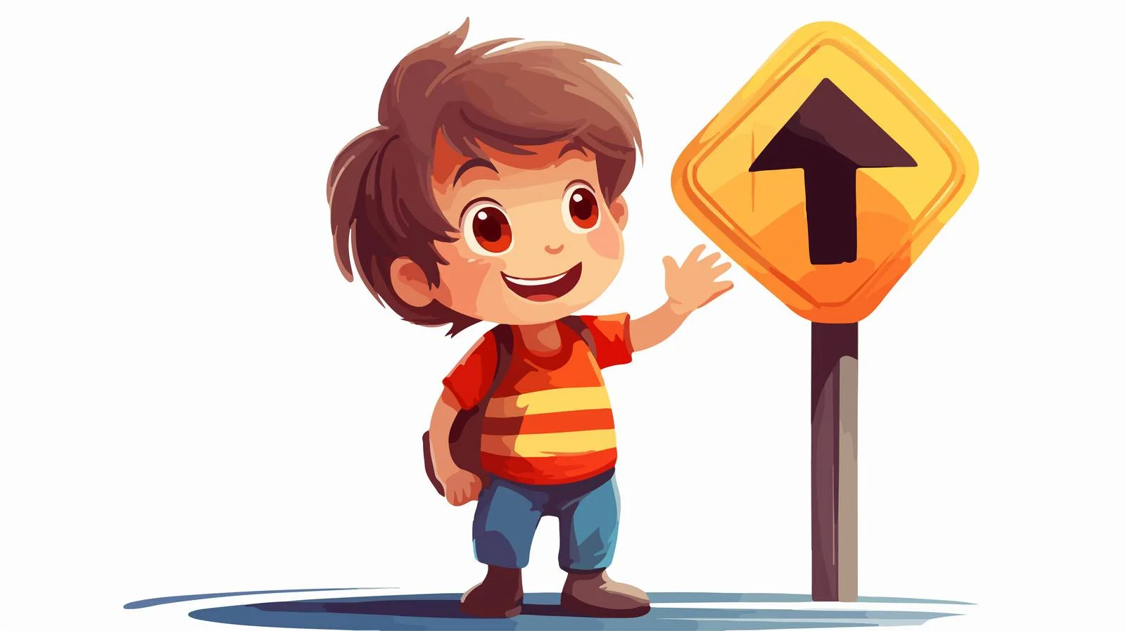 Cheerful Child Holding Traffic Sign Cartoon — free download from Dotvec