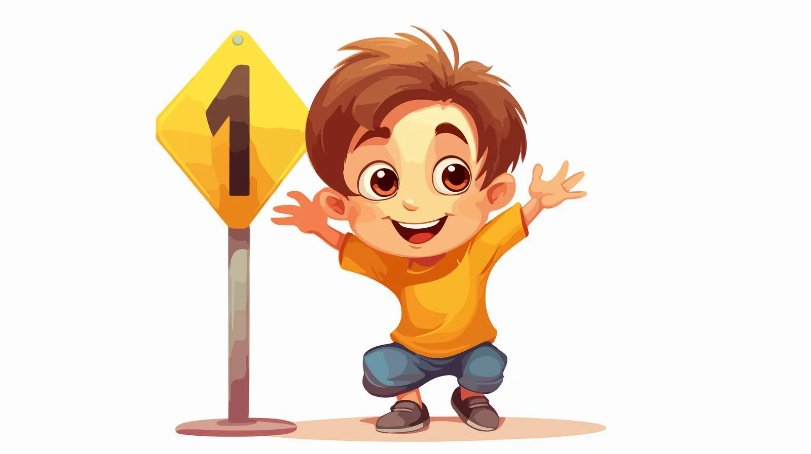 Cheerful Kid with Traffic Sign Cartoon — free download from Dotvec