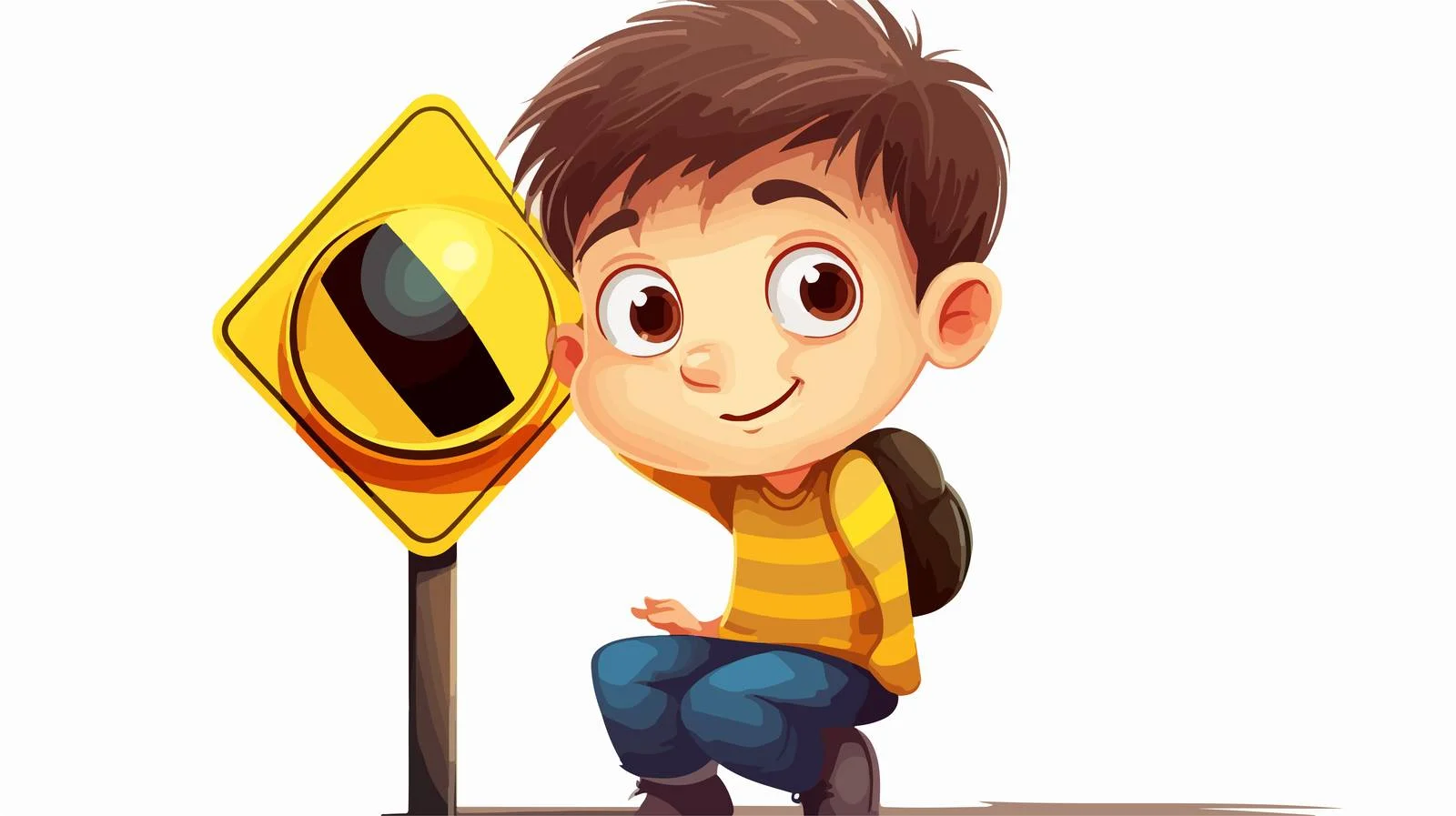 Cheerful Kid with Traffic Sign Cartoon — free download from Dotvec