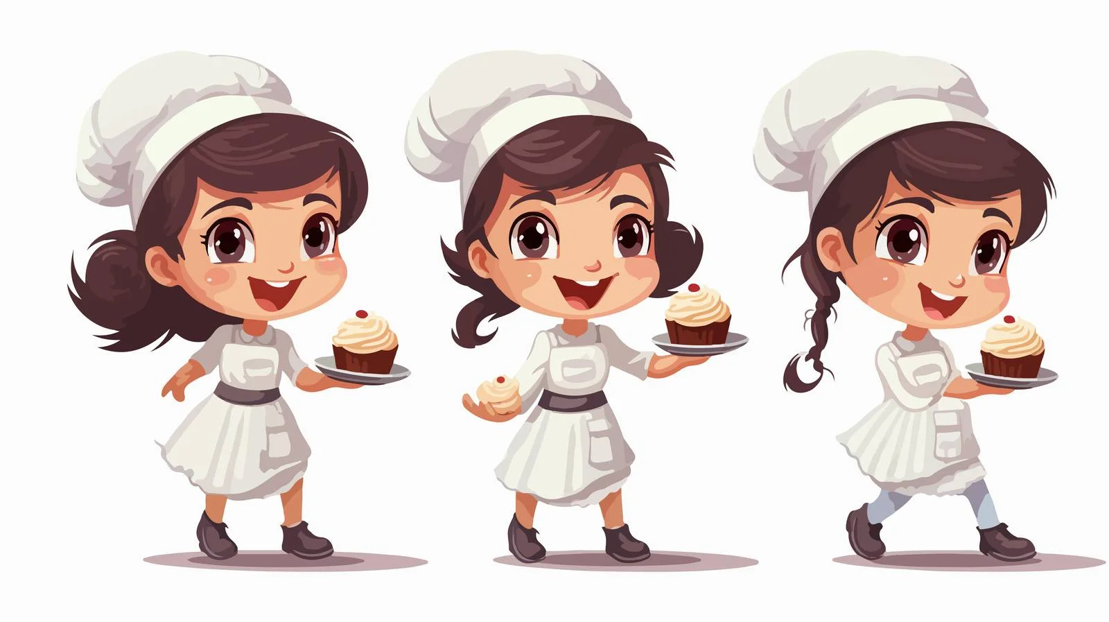 Cheerful Kid Girl Chef with Cupcake — free download from Dotvec