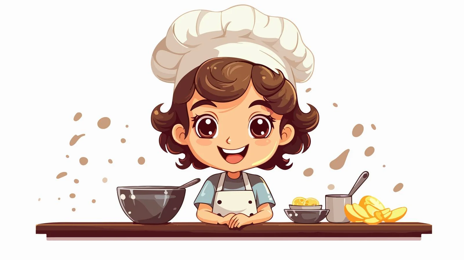 Cheerful Kid Girl Chef in Cartoon Kitchen — free download from Dotvec