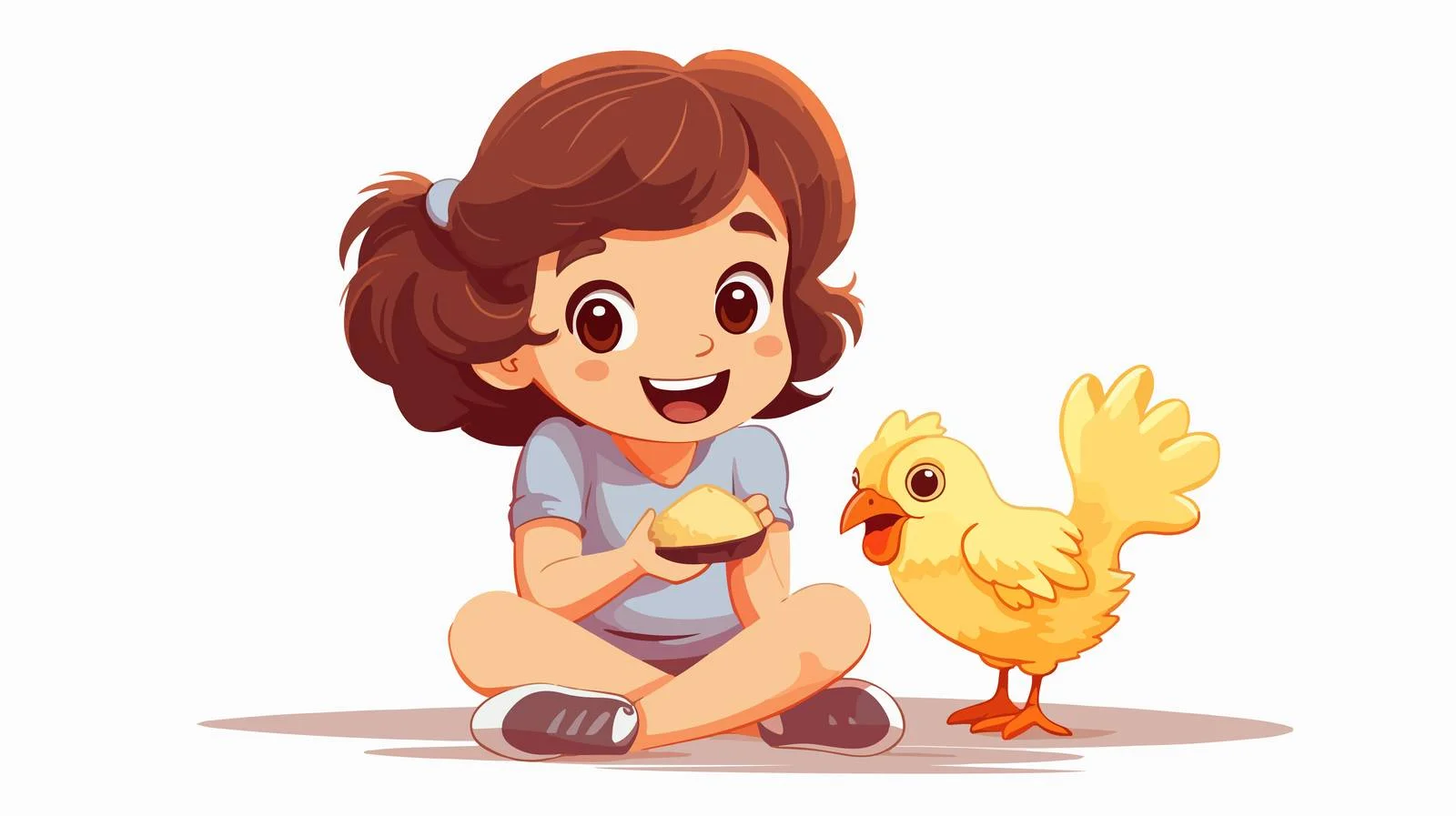 Adorable Girl Feeding Cartoon Chicken Vector — free download from Dotvec