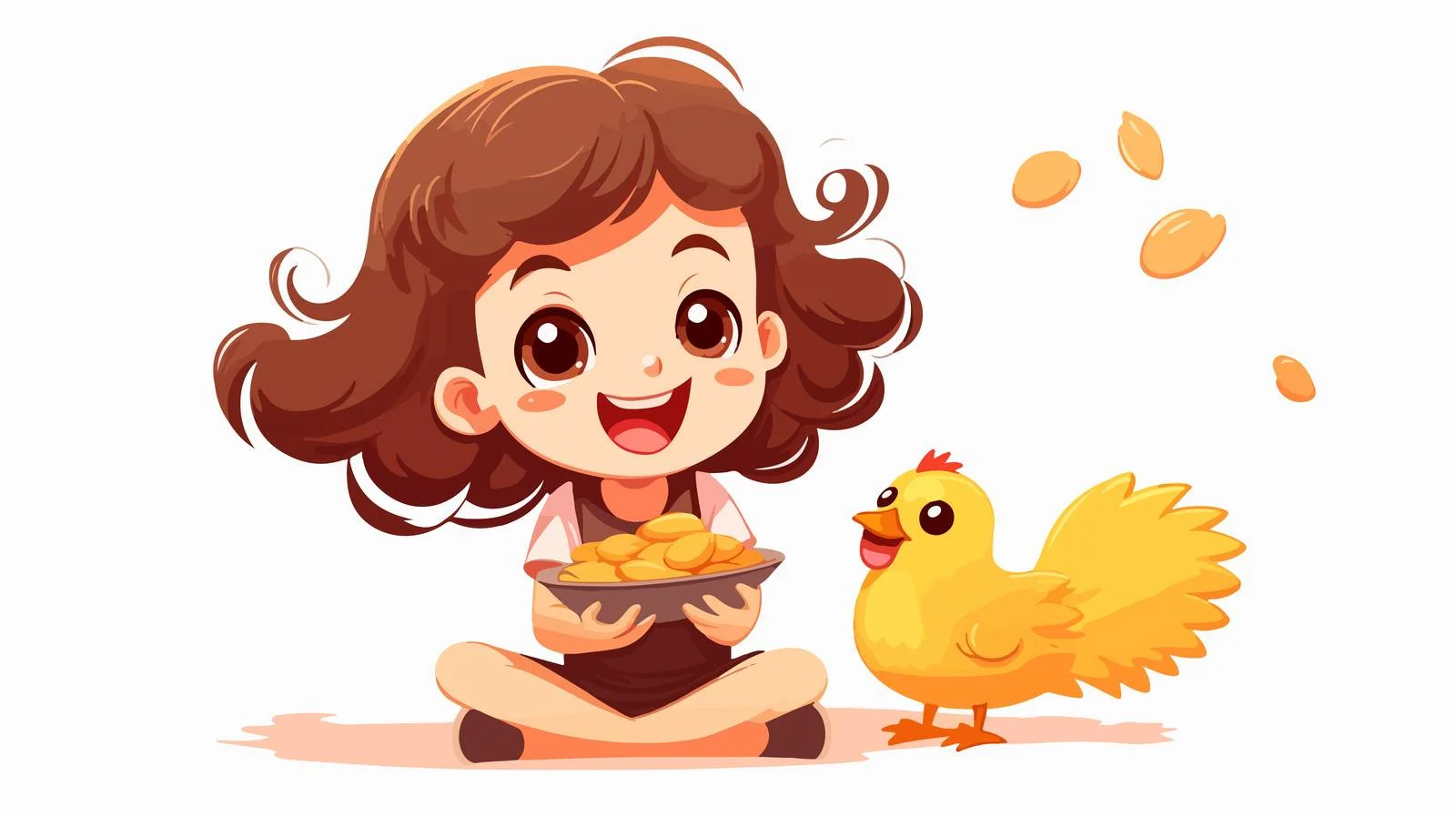 Child feeding adorable cartoon chicken illustration — free download from Dotvec