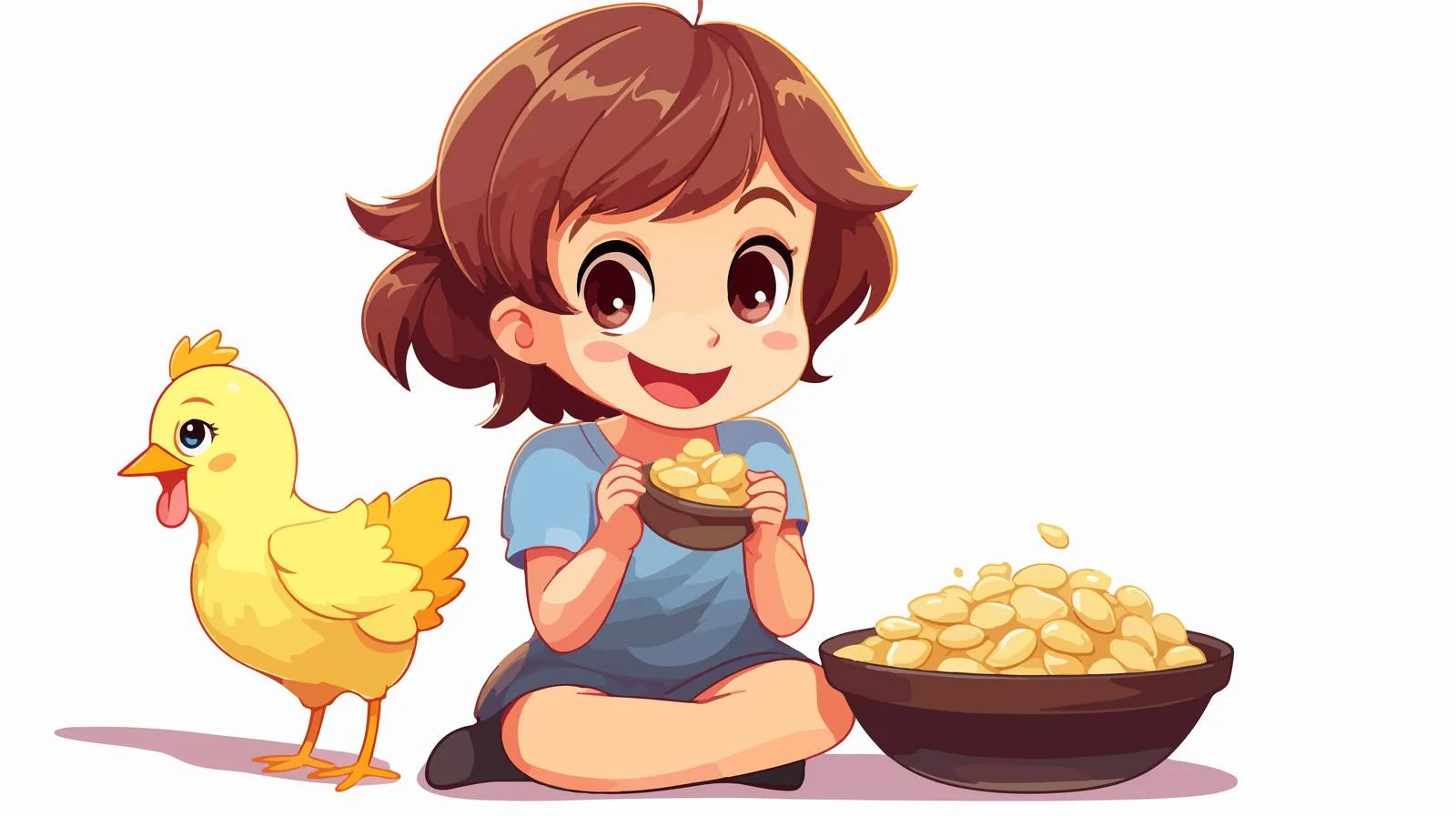 Joyful Child Feeding Cartoon Chicken Illustration — free download from Dotvec