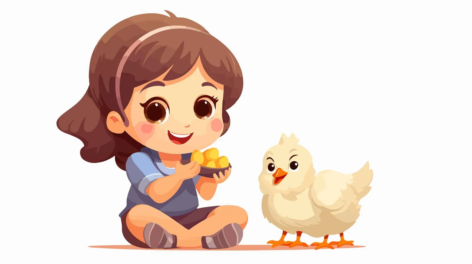 Joyful Child Feeding Cartoon Chicken Illustration — free download from Dotvec