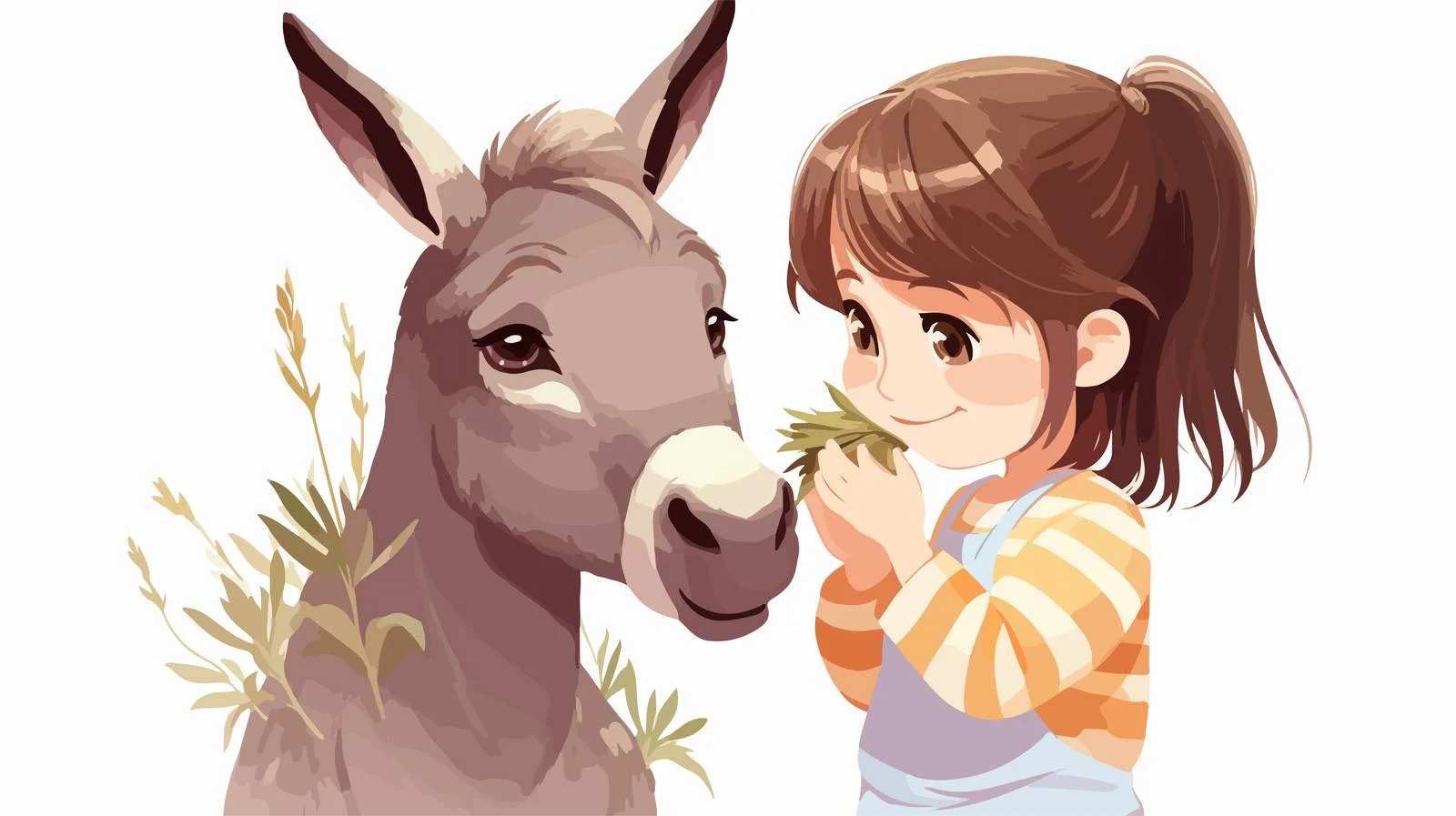 Child feeding adorable donkey in cartoon style — free download from Dotvec