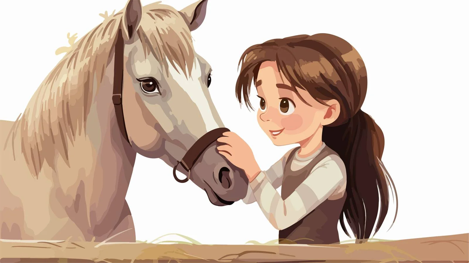 Young Girl Feeds Cartoon Horse — free download from Dotvec