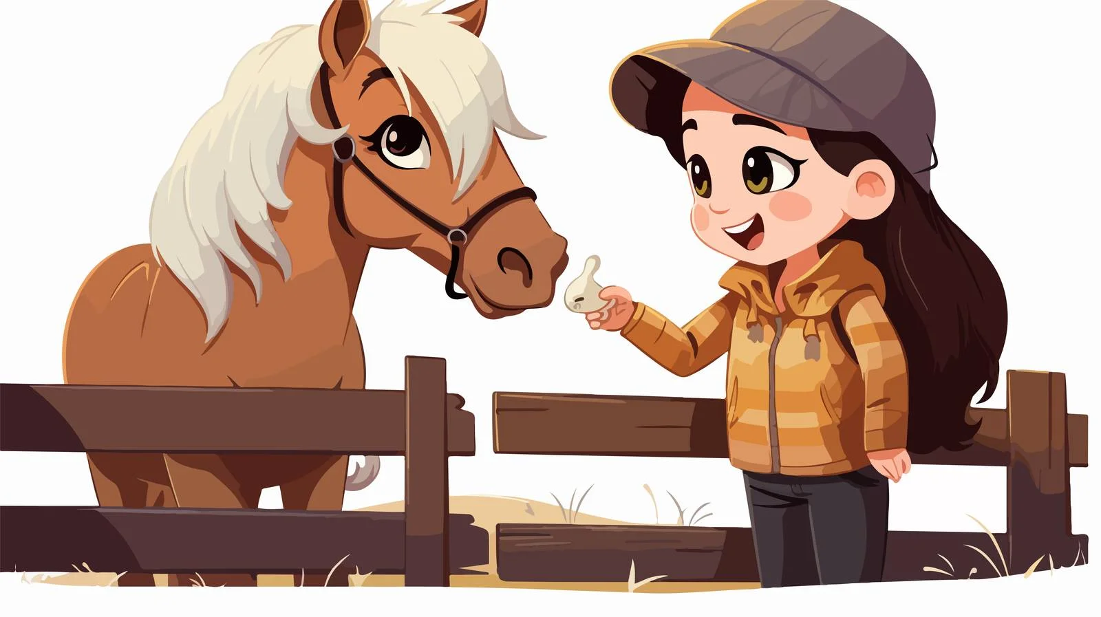 Child Feeding Cartoon Horse Illustration — free download from Dotvec