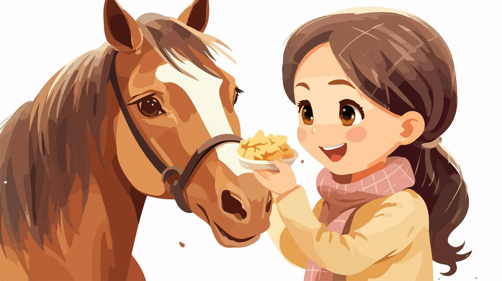 Sweet Girl Feeding Cartoon Horse Illustration — free download from Dotvec