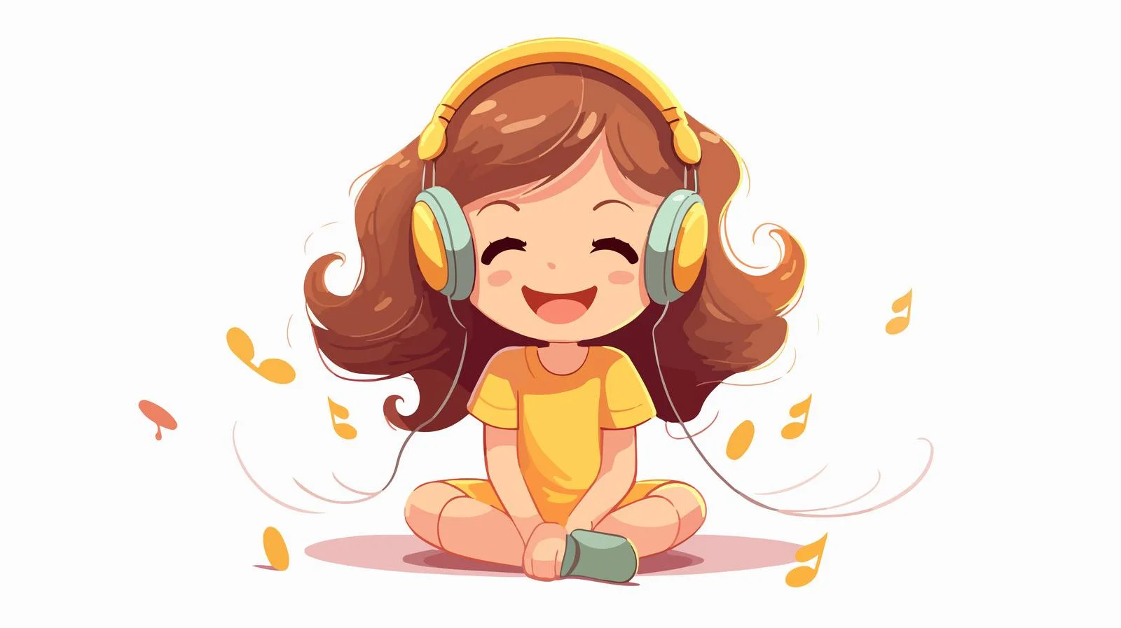 Joyful Child Listening to Music Cartoon — free download from Dotvec