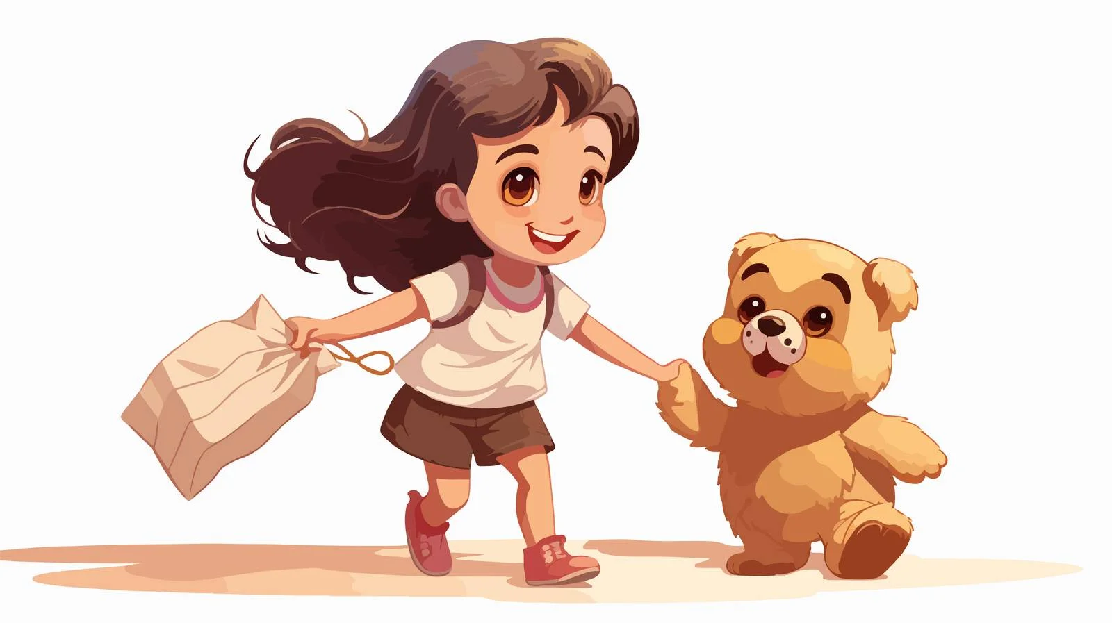 Adorable Kid Pulling Teddy Cartoon Bag — free download from Dotvec