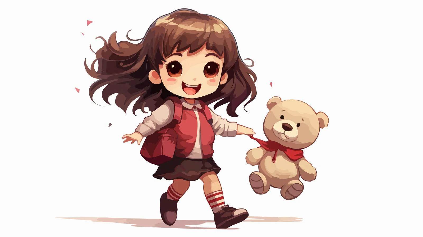 Cheerful Kid Pulling Teddy Bear Cartoon — free download from Dotvec