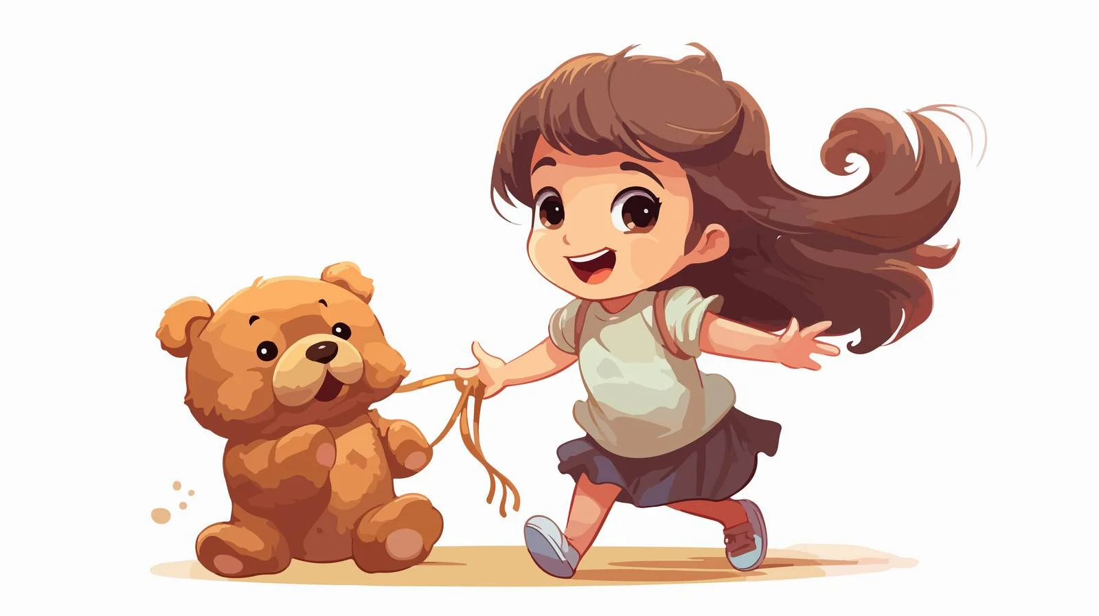 Joyful Child Pulling Teddy Bear Cart — free download from Dotvec
