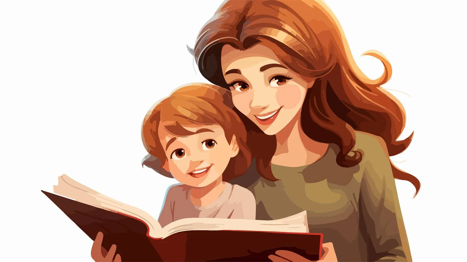 Child and Mother Cartoon Reading Time — free download from Dotvec
