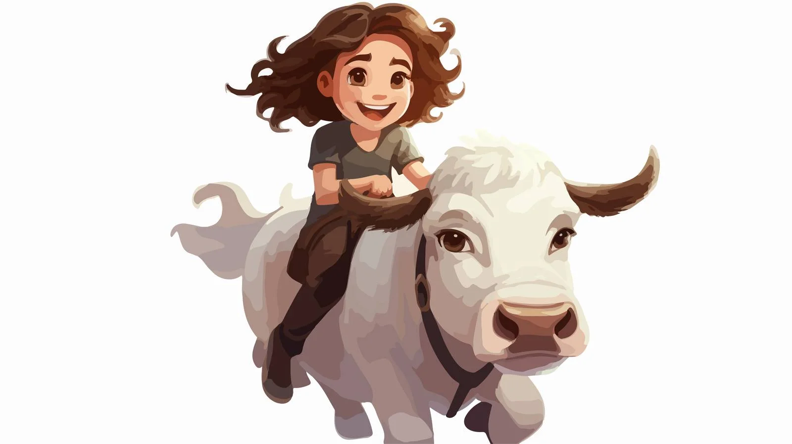 Adorable Girl Riding Cute Cow Cartoon — free download from Dotvec