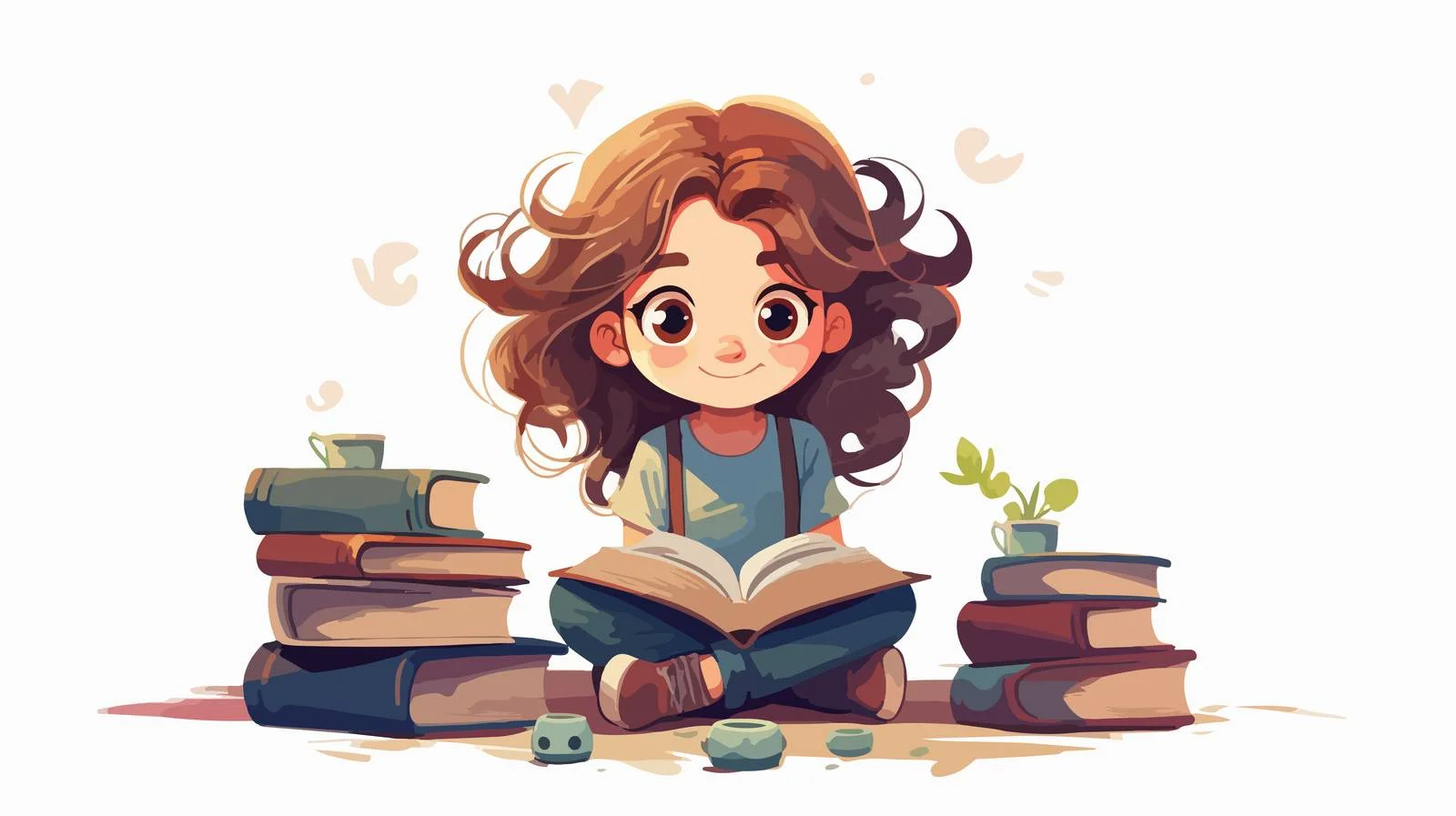 Diligent Cartoon Girl Studying Vector Image — free download from Dotvec