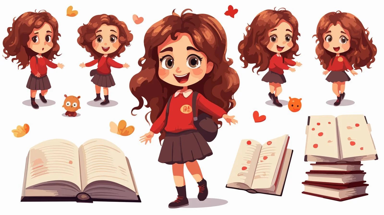 Schoolgirl Cartoon Character Set — free download from Dotvec