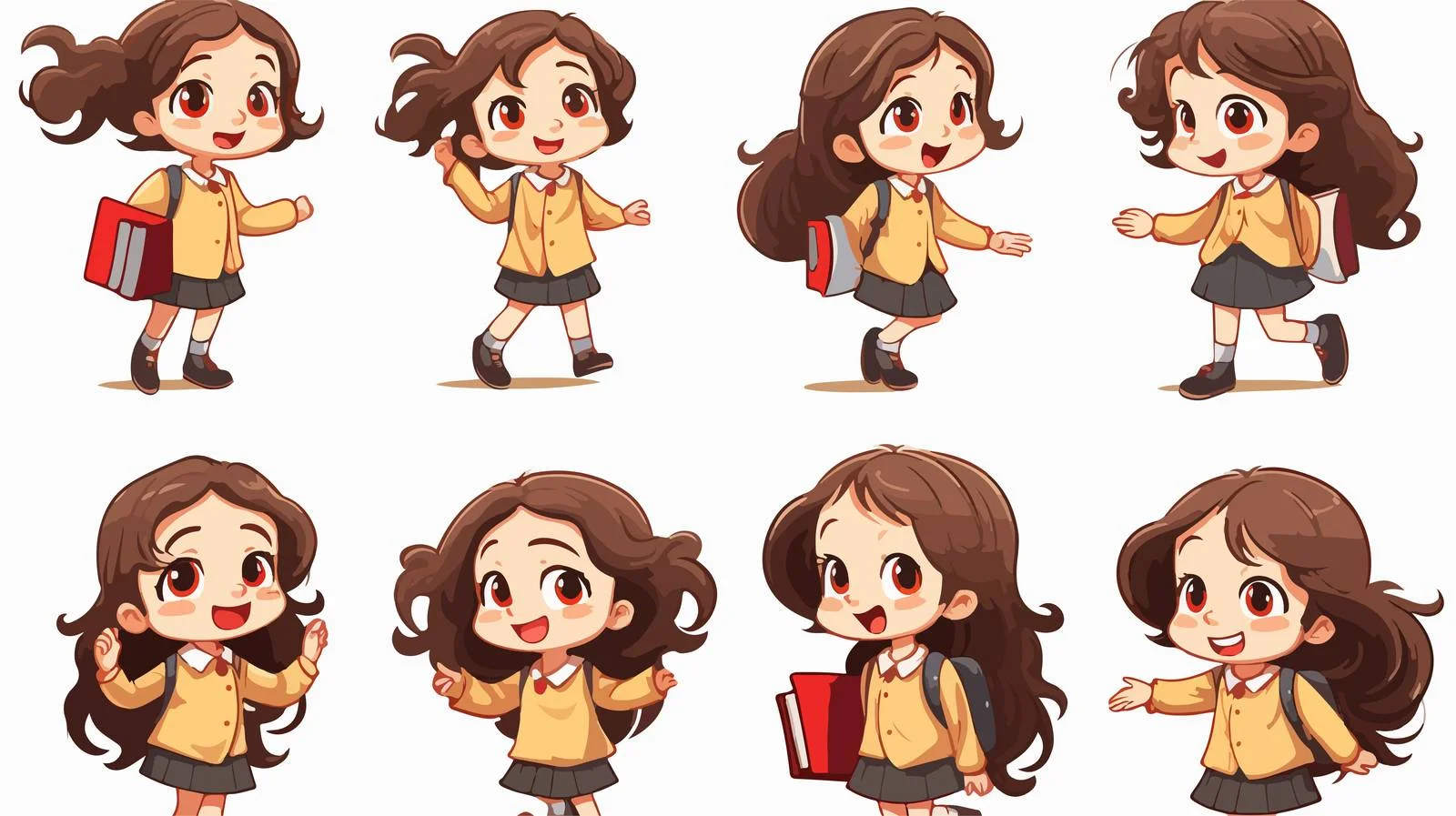 Cheerful Schoolgirl Set Cartoon Vector — free download from Dotvec