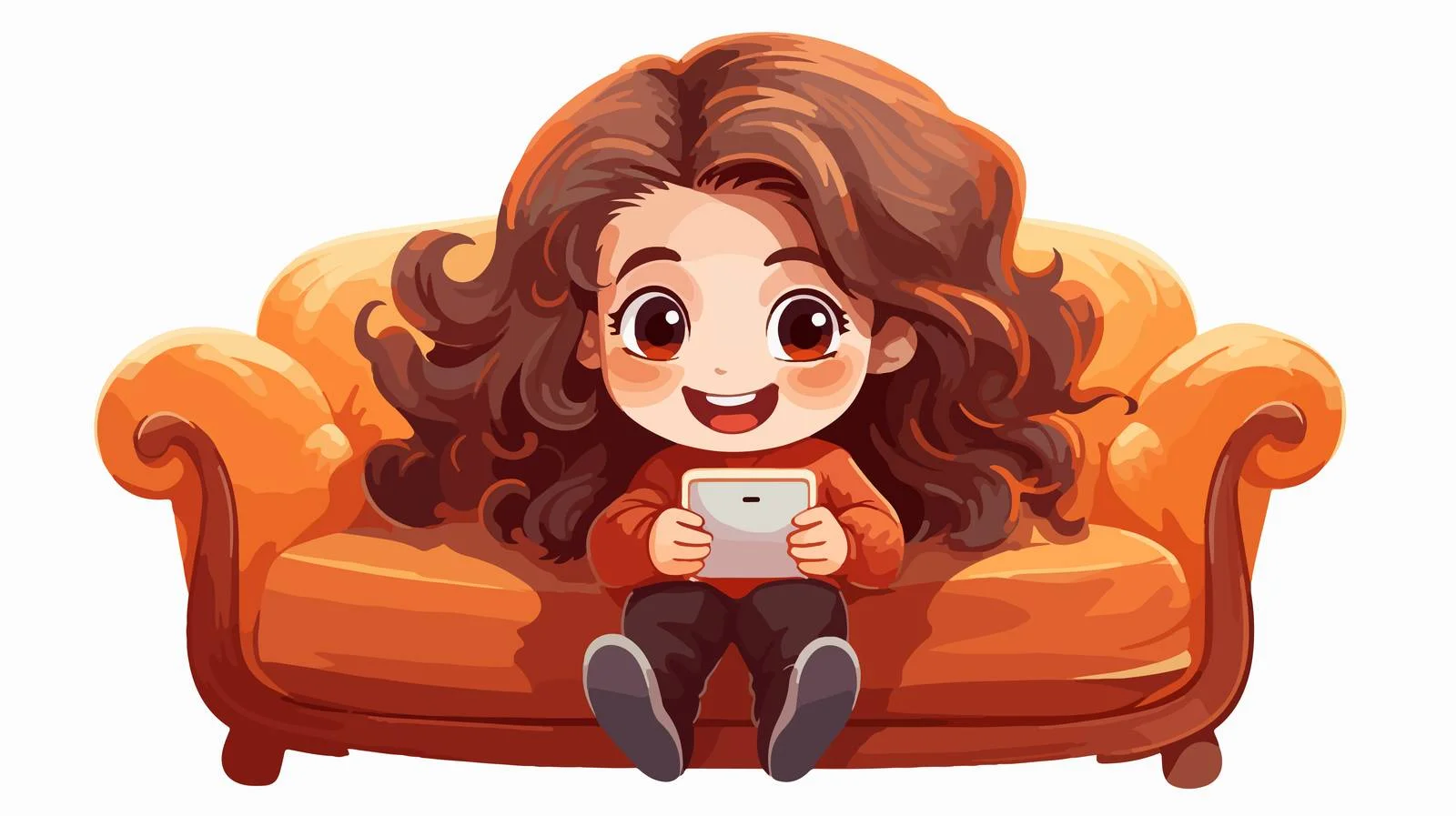 Joyful Child Using Smartphone on Sofa — free download from Dotvec