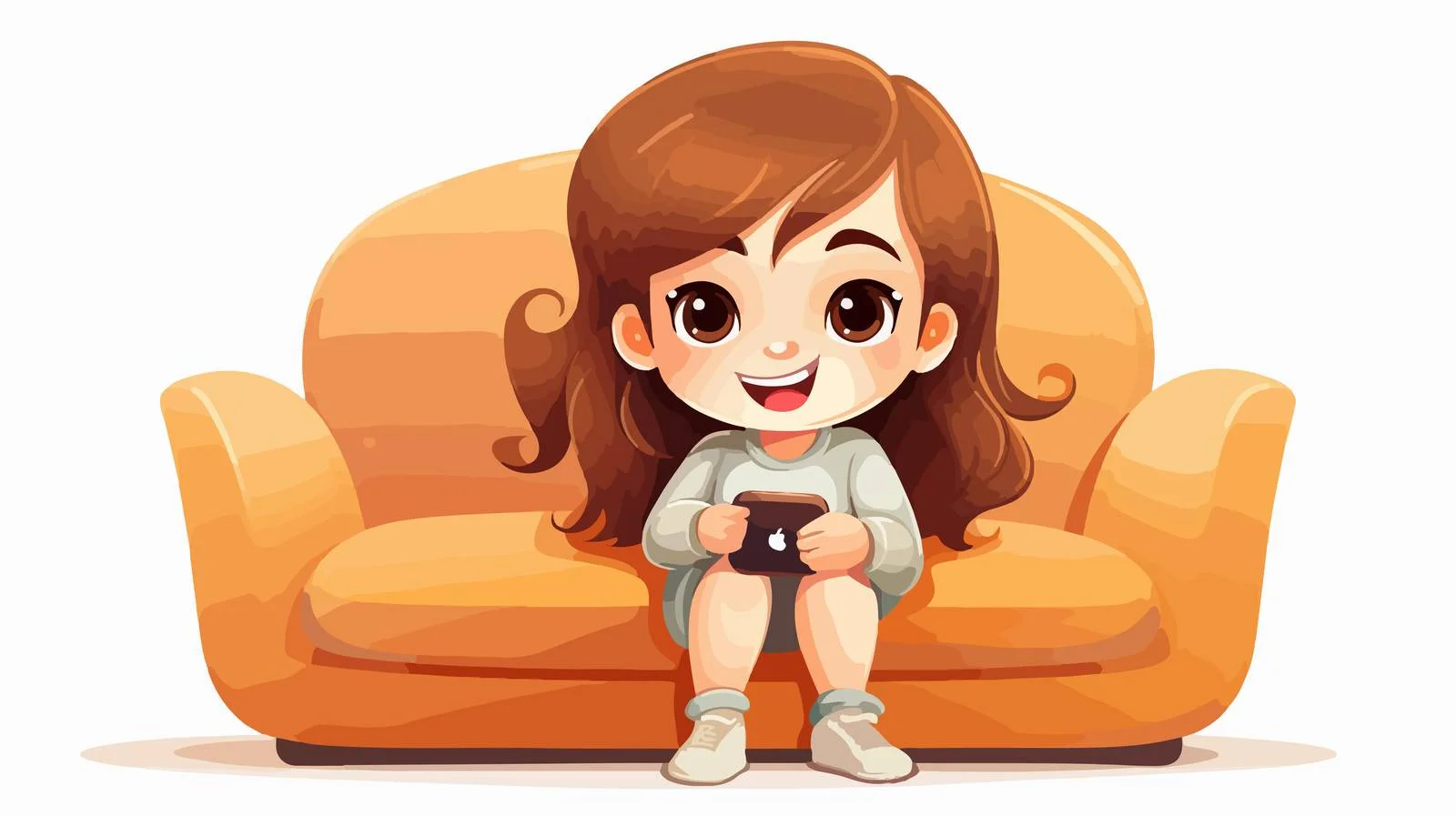 Joyful Child Using Smartphone on Sofa — free download from Dotvec
